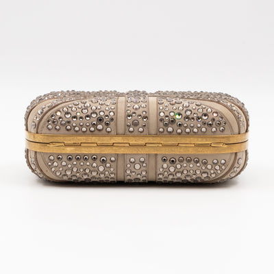 Skull Clutch Britannia Union Jack Crystal Beige Suede