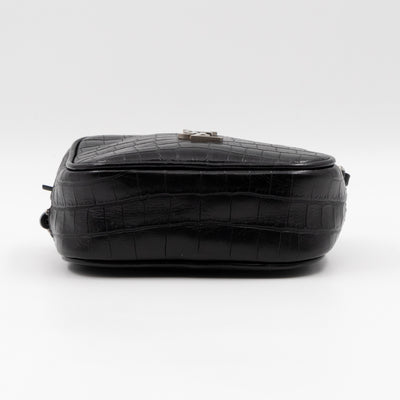 Blogger Bag Croc Embossed Black Leather