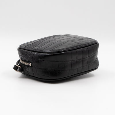 Blogger Bag Croc Embossed Black Leather