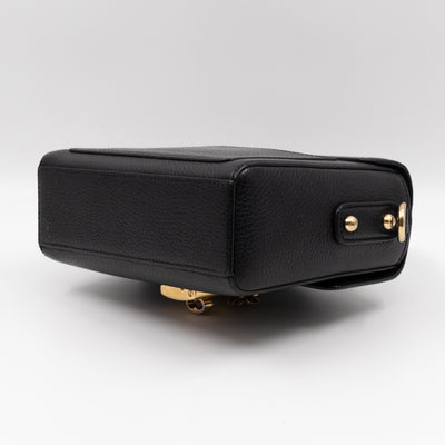 Padlock Flap Bag Black Grained Leather