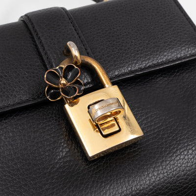 Padlock Flap Bag Black Grained Leather