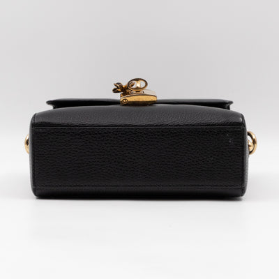 Padlock Flap Bag Black Grained Leather
