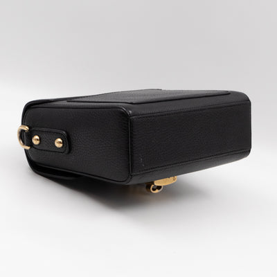 Padlock Flap Bag Black Grained Leather