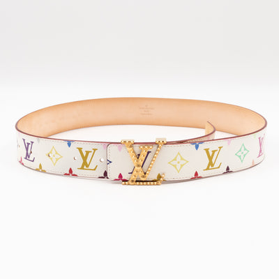 LV Studded Initiales Belt 40 mm 90 cm Multicolore White Leather