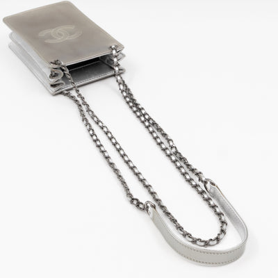 CC Phone Holder Crossbody Bag Silver Metallic Patent Leather