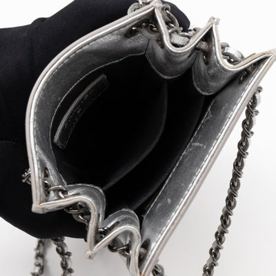 CC Phone Holder Crossbody Bag Silver Metallic Patent Leather