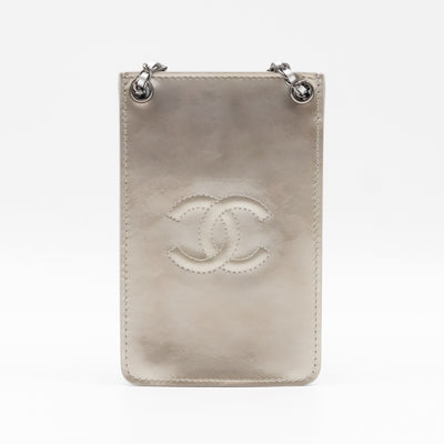 CC Phone Holder Crossbody Bag Silver Metallic Patent Leather