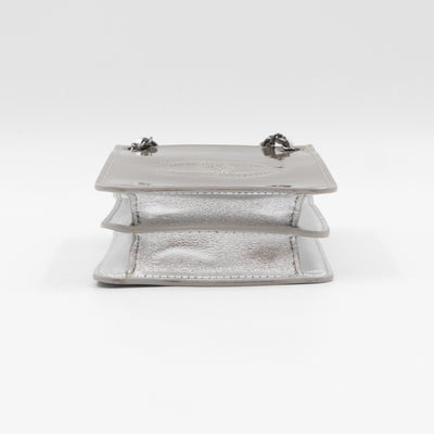 CC Phone Holder Crossbody Bag Silver Metallic Patent Leather