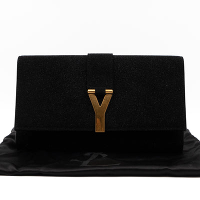 Chyc Ligne Y Clutch Black Glitter Leather