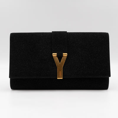 Chyc Ligne Y Clutch Black Glitter Leather