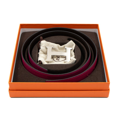H Buckle & Reversible Purple and Brown Leather Belt 80 cm