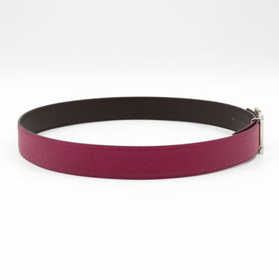 H Buckle & Reversible Purple and Brown Leather Belt 80 cm