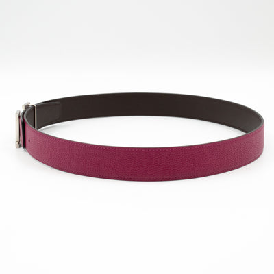 H Buckle & Reversible Purple and Brown Leather Belt 80 cm