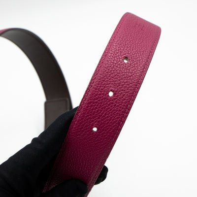 H Buckle & Reversible Purple and Brown Leather Belt 80 cm