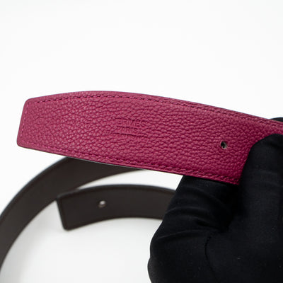 H Buckle & Reversible Purple and Brown Leather Belt 80 cm