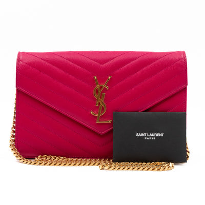 Classic Cassandre Envelope Chain Wallet Pink Grained Leather