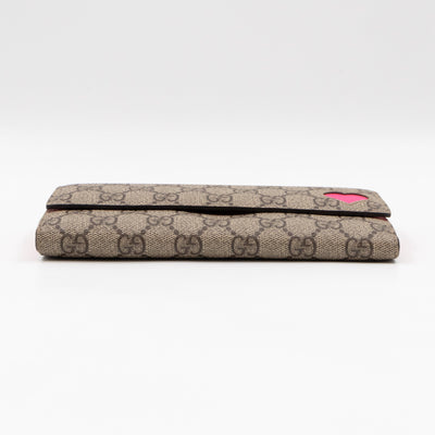Continental Heart Long Wallet GG Supreme Monogram Neon Pink