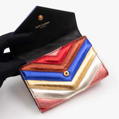 Classic Monogram College Envelope Wallet Metallic Chevron Leather
