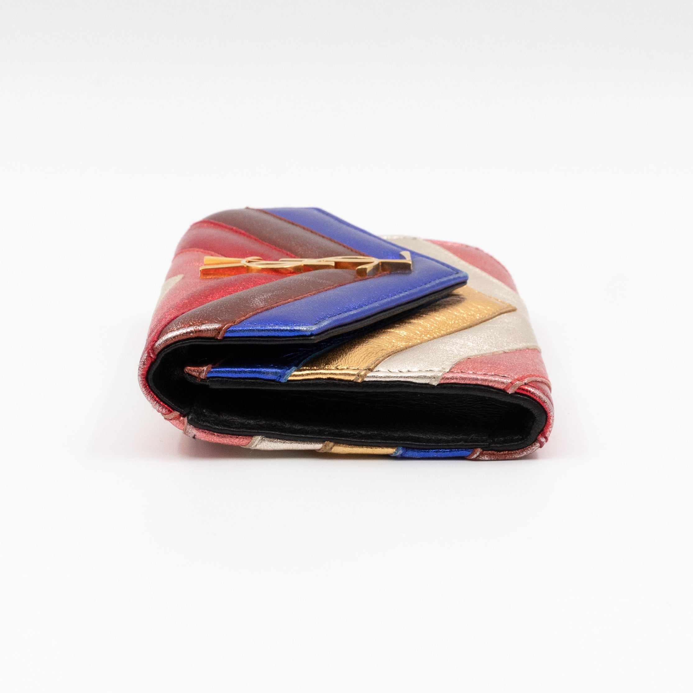 Classic Monogram College Envelope Wallet Metallic Chevron Leather