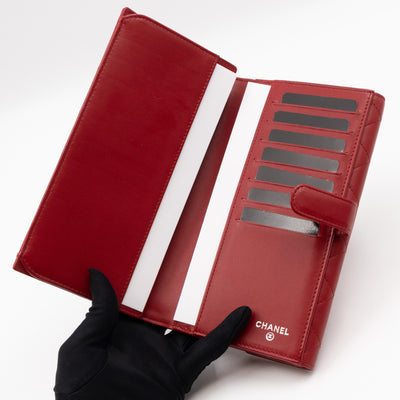 Long Trifold Flap Wallet Red Leather