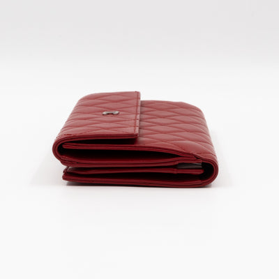 Long Trifold Flap Wallet Red Leather