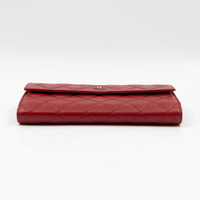 Long Trifold Flap Wallet Red Leather