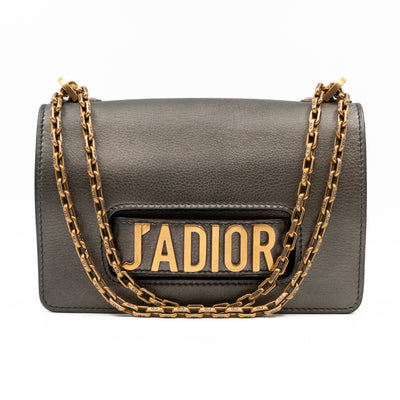 J'Adior Flap Bag Medium Metallic Gray Leather