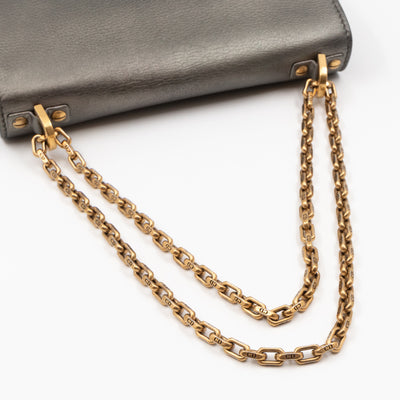 J'Adior Flap Bag Medium Metallic Gray Leather