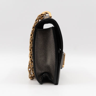 J'Adior Flap Bag Medium Metallic Gray Leather
