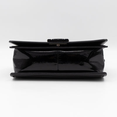 Boy Bag Old Medium Black Patent Leather with Plexiglass Lock