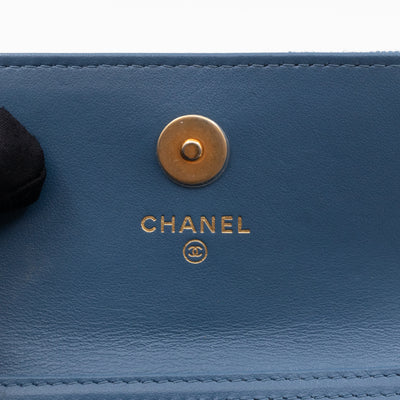 Denim Clutch With Chain Blue Canvas