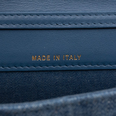 Denim Clutch With Chain Blue Canvas