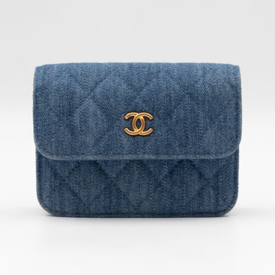 Denim Clutch With Chain Blue Canvas
