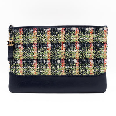 Large Gabrielle O Case Tweed Blue Leather