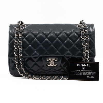 Classic Double Flap Medium Navy Patent Leather