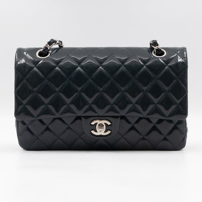 Classic Double Flap Medium Navy Patent Leather