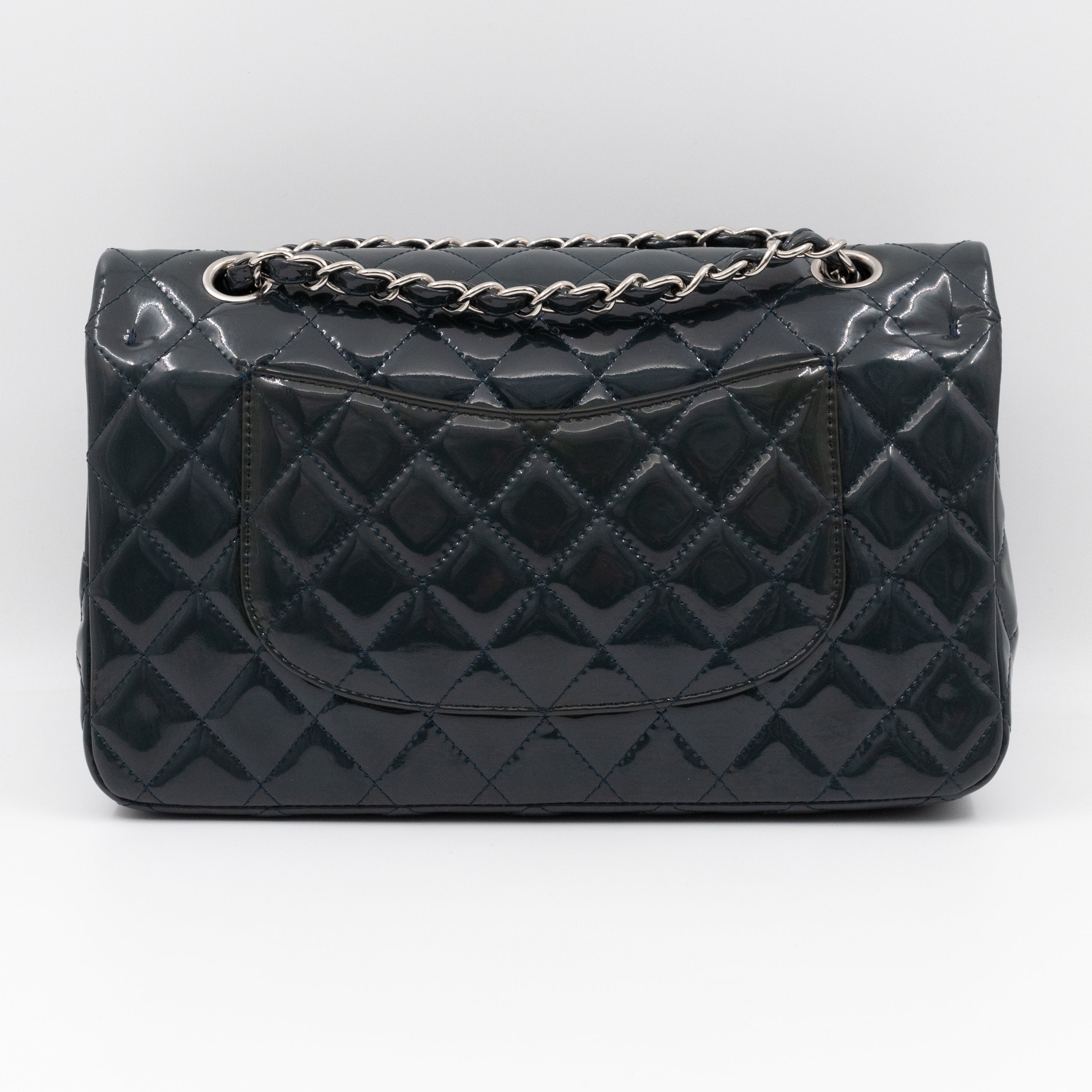 Classic Double Flap Medium Navy Patent Leather
