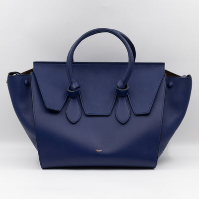 Tie Knot Tote Bag Medium Navy Leather