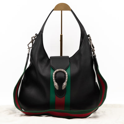 Dionysus Medium Hobo Web Black Leather