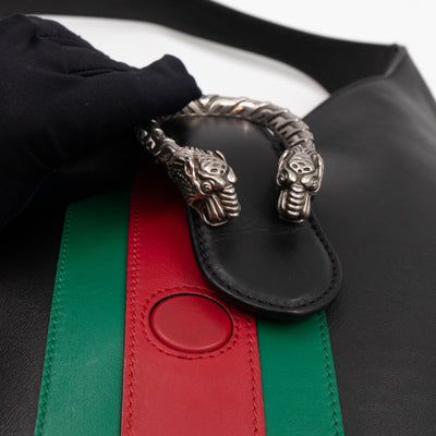 Dionysus Medium Hobo Web Black Leather