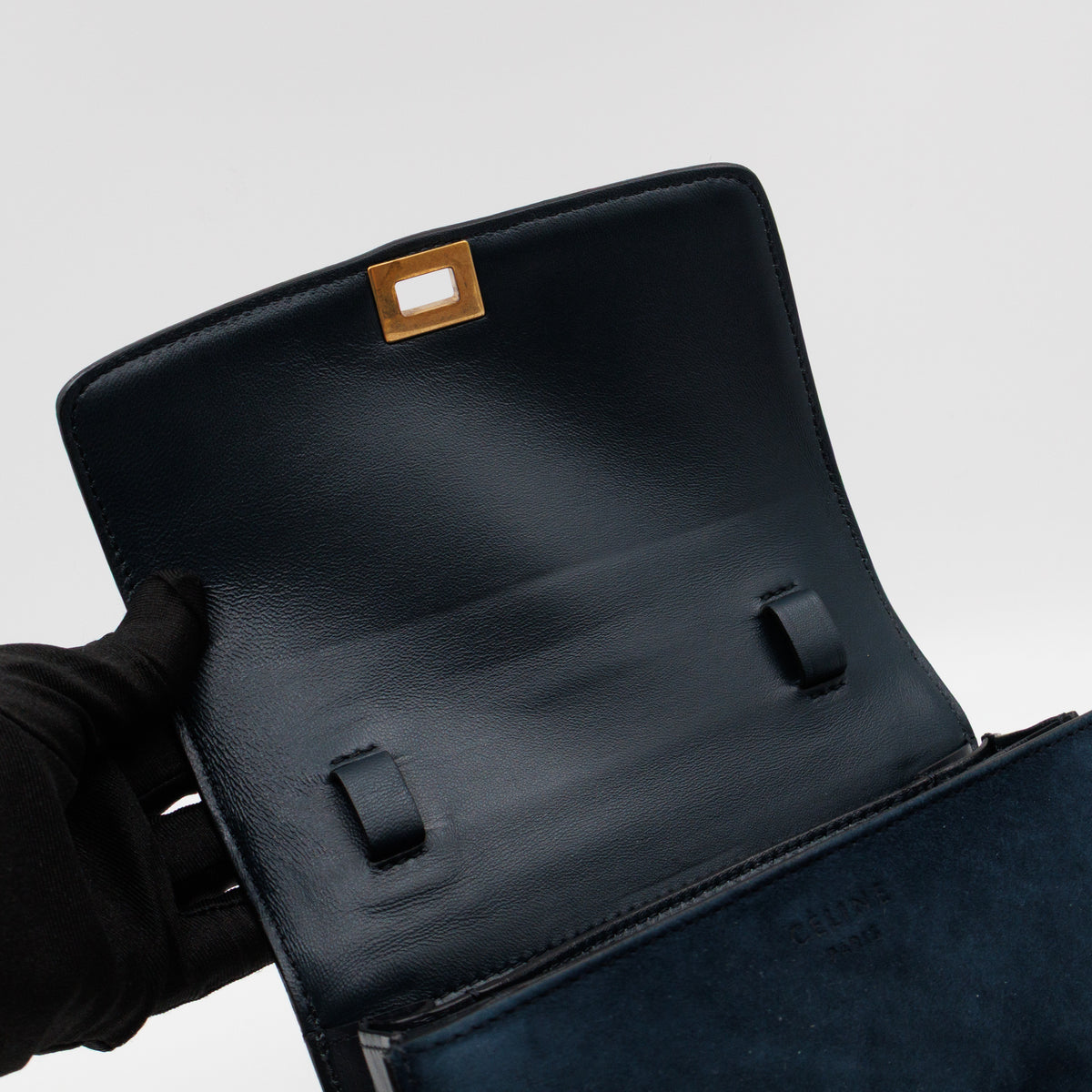 Classic Box Small Green Suede & Black Leather