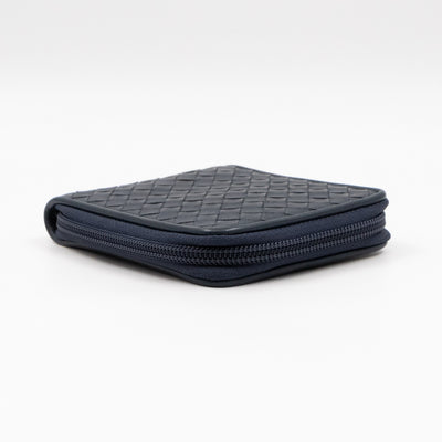 Zip Around Small Wallet Navy Intrecciato Leather