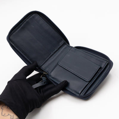 Zip Around Small Wallet Navy Intrecciato Leather