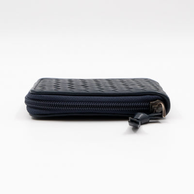 Zip Around Small Wallet Navy Intrecciato Leather