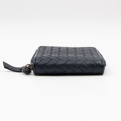 Zip Around Small Wallet Navy Intrecciato Leather