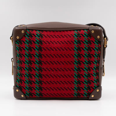 Houndstooth Woven Square Trunk Bag Brown Leather