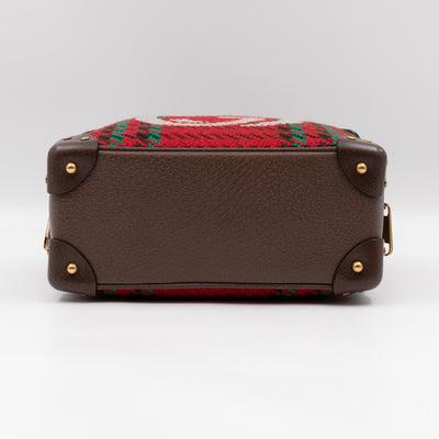 Houndstooth Woven Square Trunk Bag Brown Leather