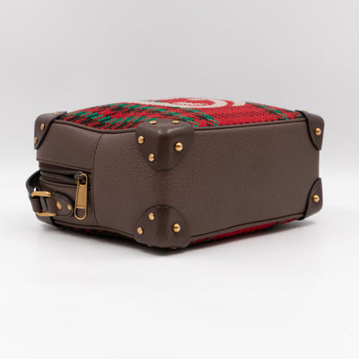 Houndstooth Woven Square Trunk Bag Brown Leather