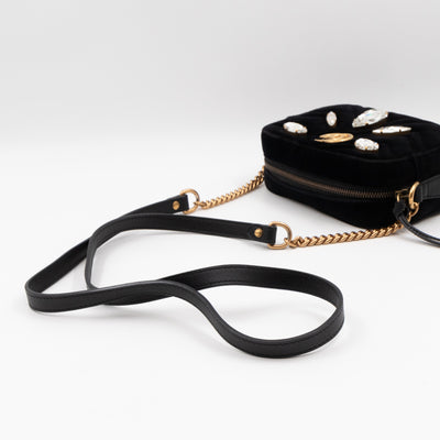 GG Marmont Mini Black Velvet Crystals