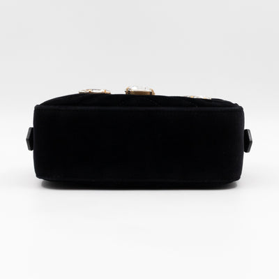 GG Marmont Mini Black Velvet Crystals